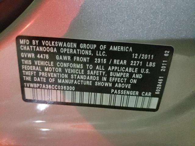 Photo 10 from auction – 2012 VOLKSWAGEN PASSAT SE with VIN 1VWBP7A36CC036300