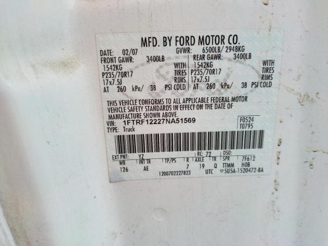 Photo 10 from auction – 2007 FORD F150 with VIN 1FTRF12227NA51569