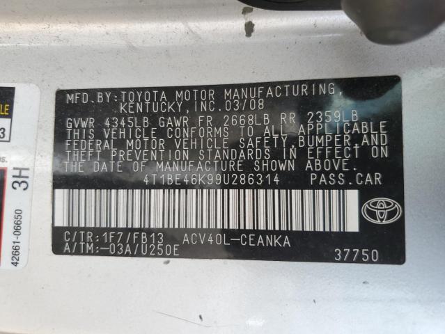 Photo 10 from auction – 2009 TOYOTA CAMRY BASE with VIN 4T1BE46K99U286314