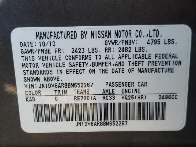 Photo 10 from auction – 2011 INFINITI G25 with VIN JN1DV6AR8BM652267