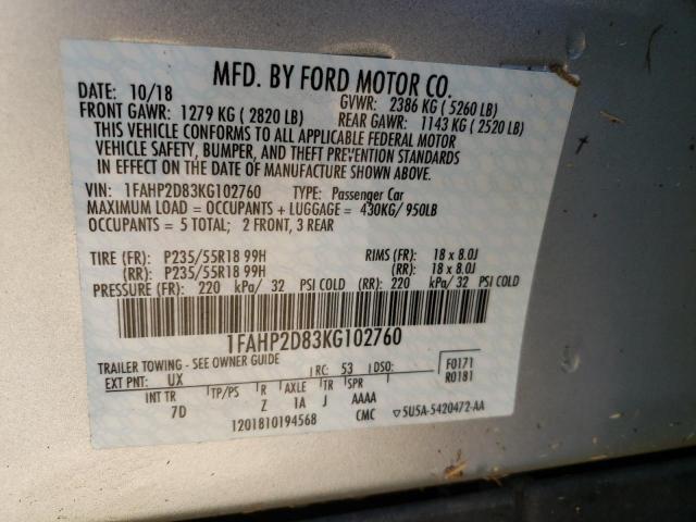 Photo 10 from auction – 2019 FORD TAURUS SE with VIN 1FAHP2D83KG102760