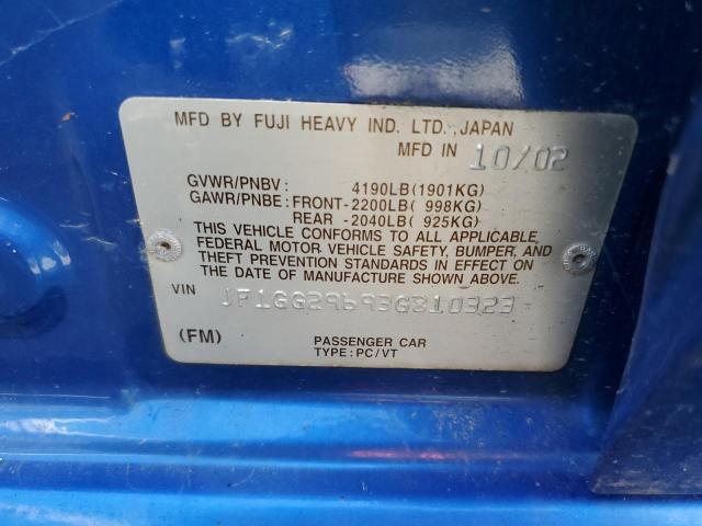 Photo 10 from auction – 2003 SUBARU IMPREZA with VIN JF1GG29693G810323