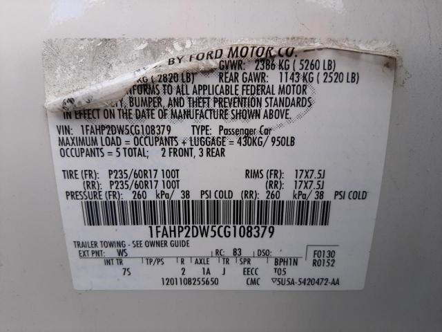 Photo 10 from auction – 2012 FORD TAURUS SE with VIN 1FAHP2DW5CG108379
