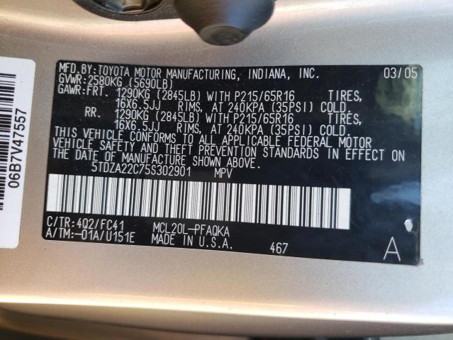 Photo 10 from auction – 2005 TOYOTA SIENNA XLE with VIN 5TDZA22C75S302901