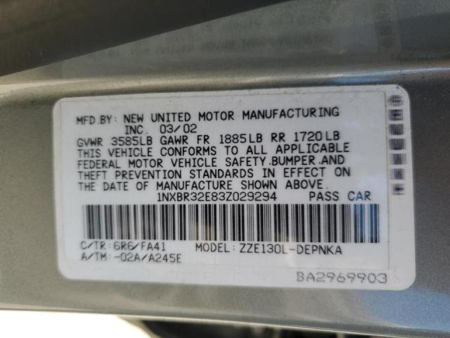 Photo 10 from auction – 2003 TOYOTA COROLLA CE with VIN 1NXBR32E83Z029294