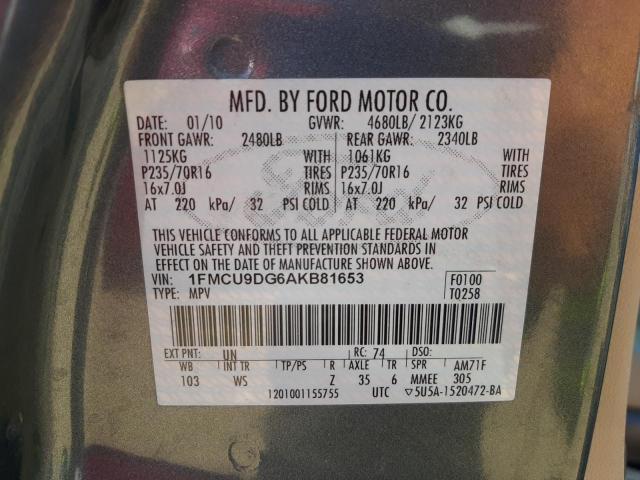 Photo 10 from auction – 2010 FORD ESCAPE XLT with VIN 1FMCU9DG6AKB81653