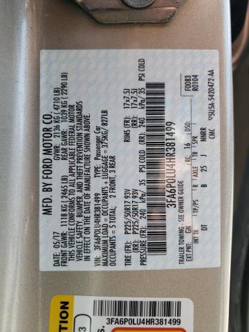 Photo 10 from auction – 2017 FORD FUSION SE with VIN 3FA6P0LU4HR381499