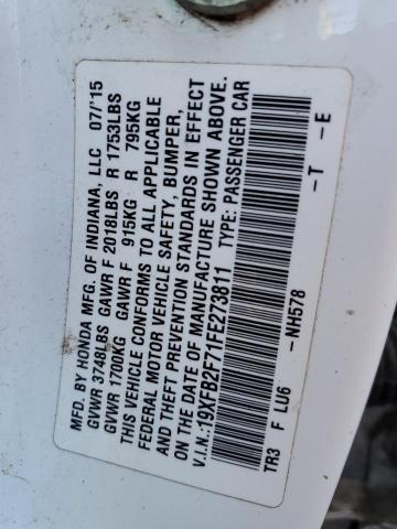 Photo 10 from auction – 2015 HONDA CIVIC SE with VIN 19XFB2F71FE273811