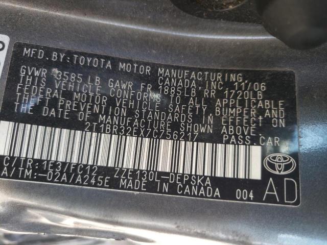 Photo 10 from auction – 2007 TOYOTA COROLLA CE with VIN 2T1BR32EX7C756217
