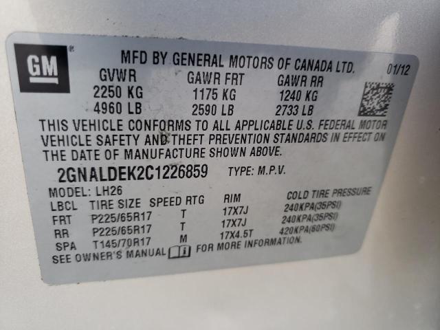 Photo 10 from auction – 2012 CHEVROLET EQUINOX LT with VIN 2GNALDEK2C1226859
