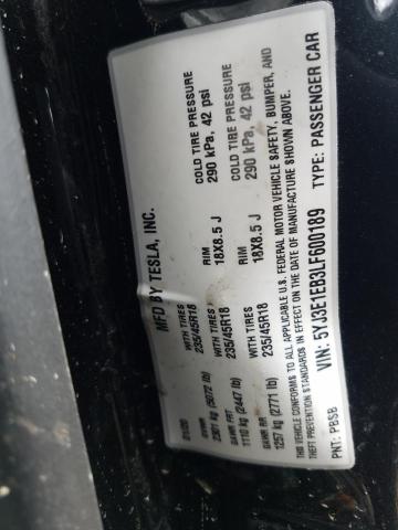Photo 10 from auction – 2020 TESLA MODEL 3 with VIN 5YJ3E1EB3LF600189