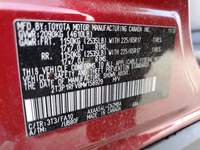 Photo 10 from auction – 2021 TOYOTA RAV4 XLE with VIN 2T3P1RFV8MW158929