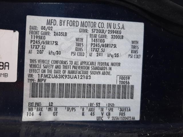 Photo 10 from auction – 2003 FORD EXPLORER X with VIN 1FMZU63K93UA12183