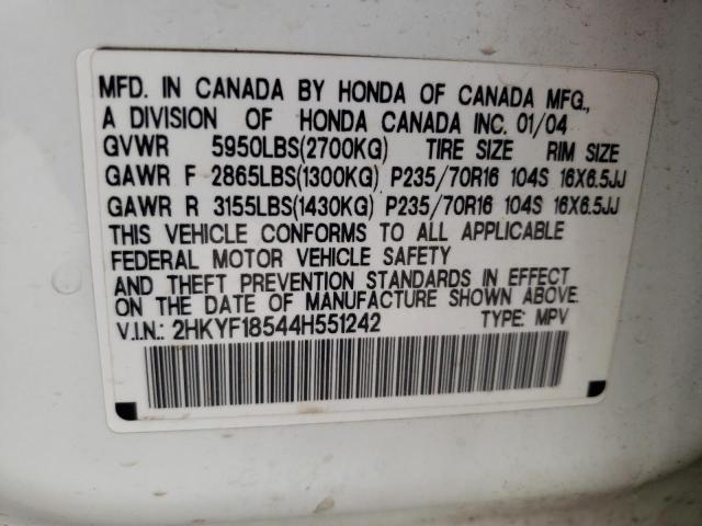 Photo 10 from auction – 2004 HONDA PILOT EXL with VIN 2HKYF18544H551242
