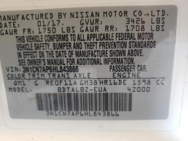Photo 10 from auction – 2017 NISSAN VERSA S with VIN 3N1CN7AP6HL843866