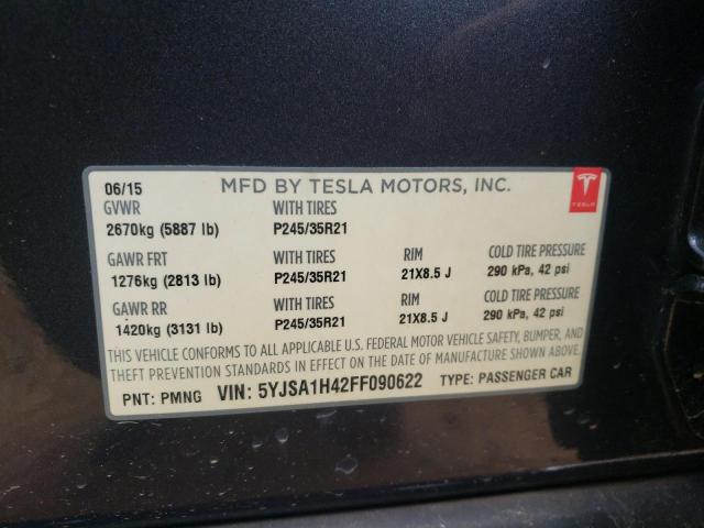 Photo 10 from auction – 2015 TESLA MODEL S P8 with VIN 5YJSA1H42FF090622