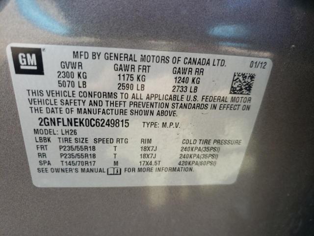Photo 10 from auction – 2012 CHEVROLET EQUINOX LT with VIN 2GNFLNEK0C6249815