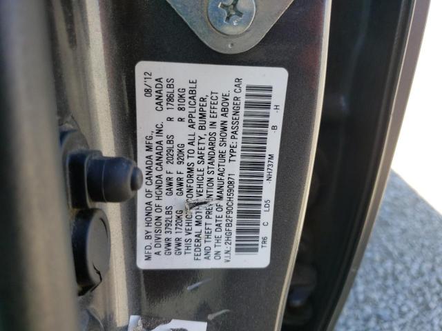 Photo 10 from auction – 2012 HONDA CIVIC EXL with VIN 2HGFB2F90CH590871