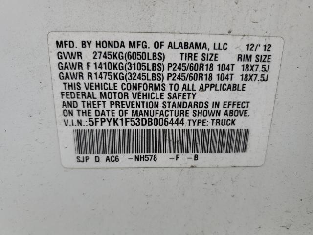 Foto 10 de la subasta – 2013 HONDA RIDGELINE con VIN 5FPYK1F53DB006444