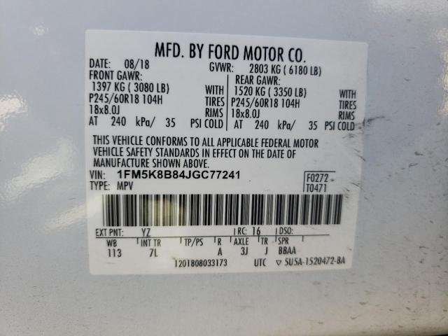 Photo 10 from auction – 2018 FORD EXPLORER with VIN 1FM5K8B84JGC77241