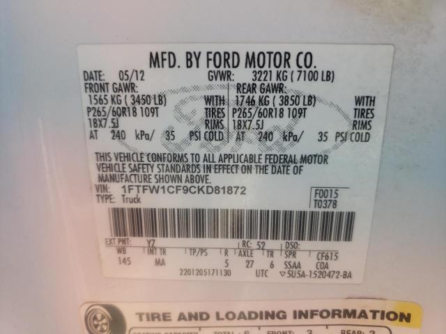 Photo 10 from auction – 2012 FORD F150 SUPER with VIN 1FTFW1CF9CKD81872