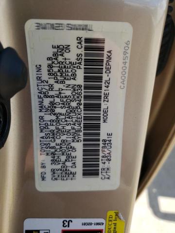 Photo 10 from auction – 2012 TOYOTA COROLLA BA with VIN 5YFBU4EEXCP045630
