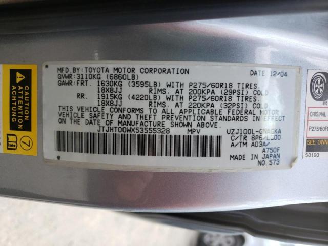 Photo 10 from auction – 2005 LEXUS LX 470 with VIN JTJHT00WX53555328