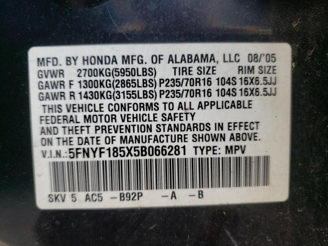 Photo 10 from auction – 2005 HONDA PILOT EXL with VIN 5FNYF185X5B066281