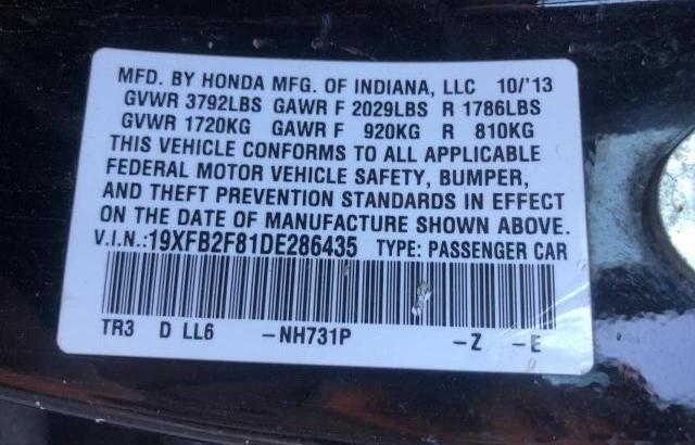 Photo 10 from auction – 2013 HONDA CIVIC EX with VIN 19XFB2F81DE286435
