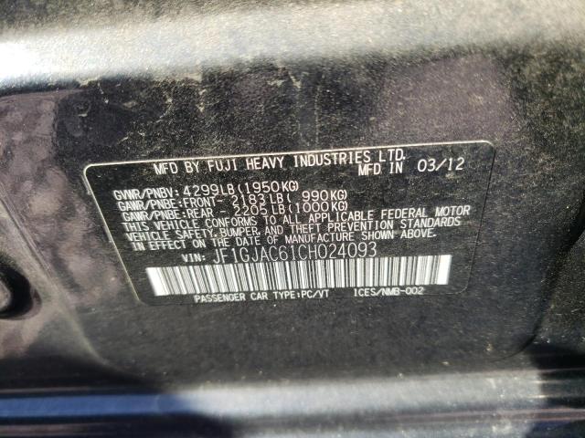 Photo 10 from auction – 2012 SUBARU IMPREZA PR with VIN JF1GJAC61CH024093