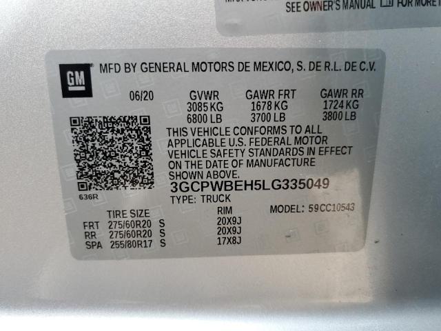 Photo 10 from auction – 2020 CHEVROLET SILVERADO with VIN 3GCPWBEH5LG335049