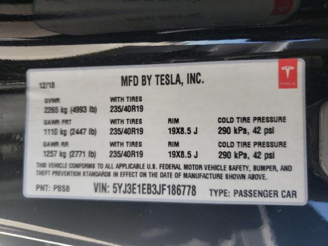 Photo 10 from auction – 2018 TESLA MODEL 3 with VIN 5YJ3E1EB3JF186778