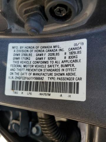 Photo 10 from auction – 2019 HONDA CIVIC LX with VIN 2HGFC2F66KH566642