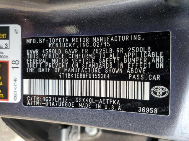 Photo 10 from auction – 2015 TOYOTA AVALON XLE with VIN 4T1BK1EB8FU159364