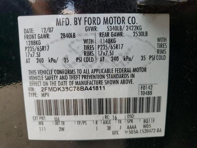 Photo 10 from auction – 2008 FORD EDGE SEL with VIN 2FMDK38C78BA41811