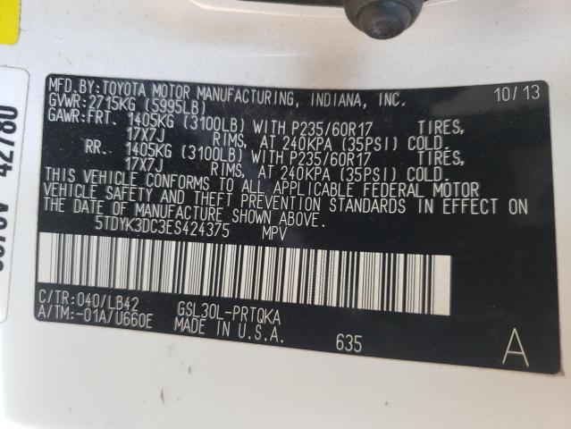 Photo 10 from auction – 2014 TOYOTA SIENNA XLE with VIN 5TDYK3DC3ES424375