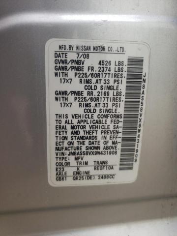 Photo 10 from auction – 2009 NISSAN ROGUE S with VIN JN8AS58VX9W431908
