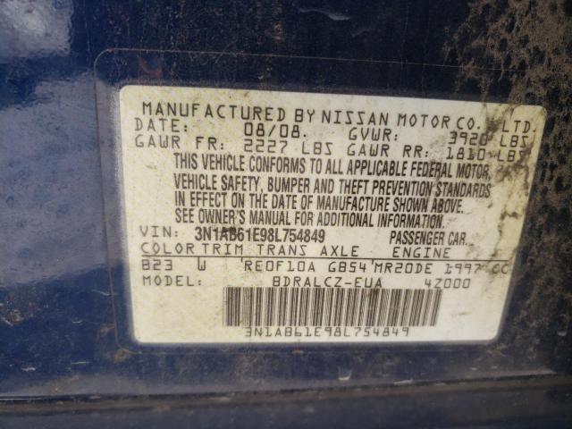 Photo 10 from auction – 2008 NISSAN SENTRA 2.0 with VIN 3N1AB61E98L754849