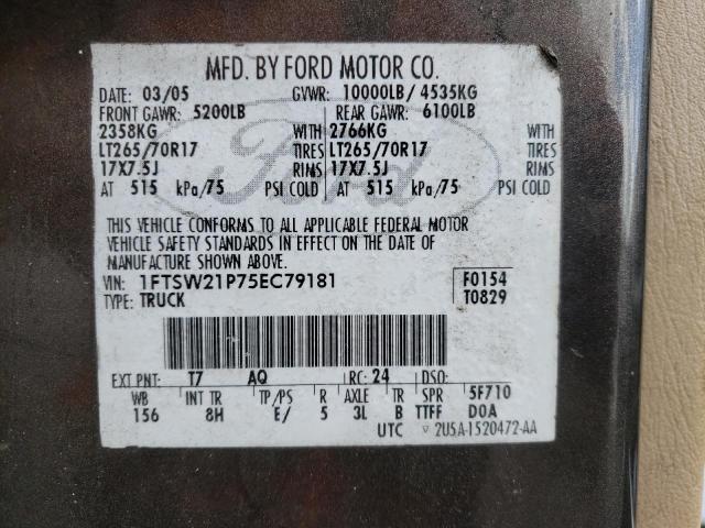 Photo 10 from auction – 2005 FORD F250 SUPER with VIN 1FTSW21P75EC79181