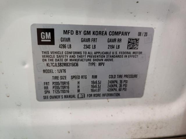 Photo 10 from auction – 2021 CHEVROLET TRAX 1LT with VIN KL7CJLSB2MB315836