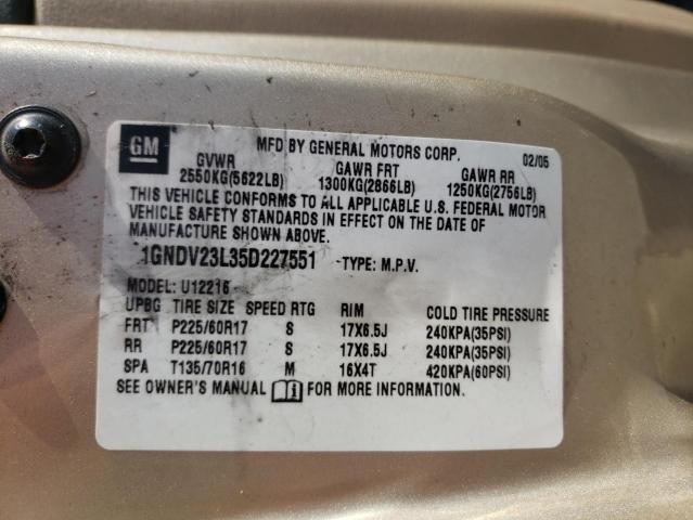 Photo 10 from auction – 2005 CHEVROLET UPLANDER with VIN 1GNDV23L35D227551