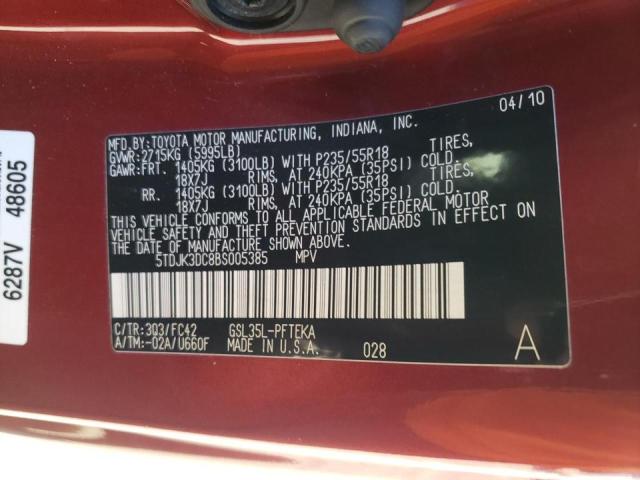 Photo 10 from auction – 2011 TOYOTA SIENNA LE with VIN 5TDJK3DC8BS005385