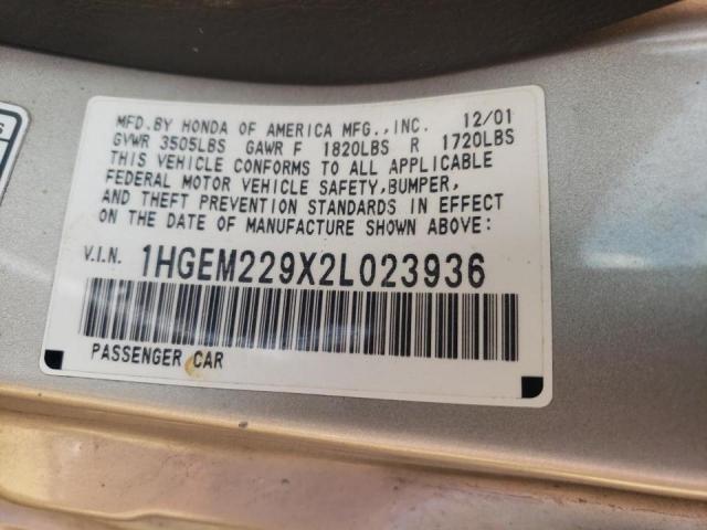 Photo 10 from auction – 2002 HONDA CIVIC EX with VIN 1HGEM229X2L023936