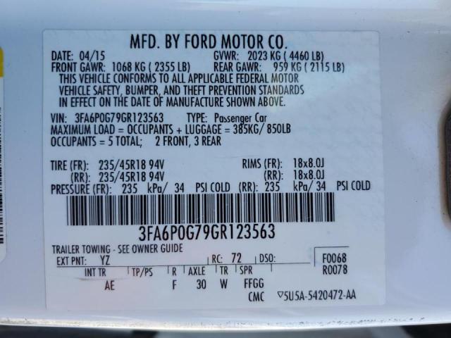 Photo 10 from auction – 2016 FORD FUSION S with VIN 3FA6P0G79GR123563