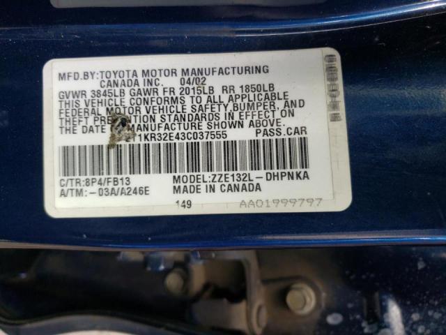 Photo 10 from auction – 2003 TOYOTA COROLLA MA with VIN 2T1KR32E43C037555