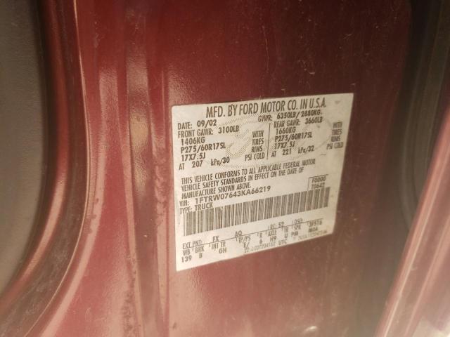 Photo 10 from auction – 2003 FORD F150 SUPER with VIN 1FTRW07643KA66219