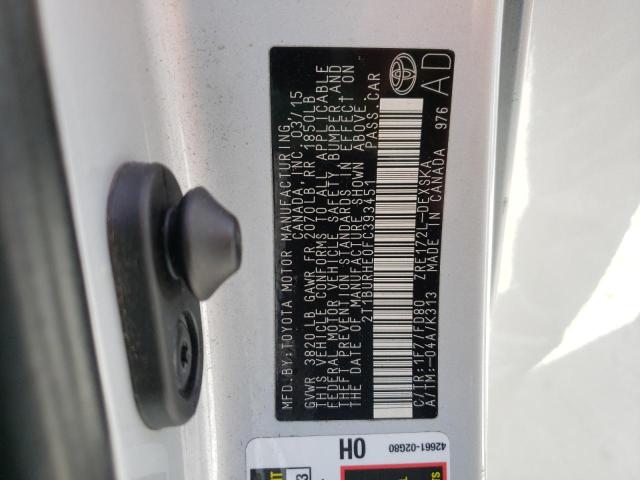 Photo 10 from auction – 2015 TOYOTA COROLLA L with VIN 2T1BURHE0FC393451
