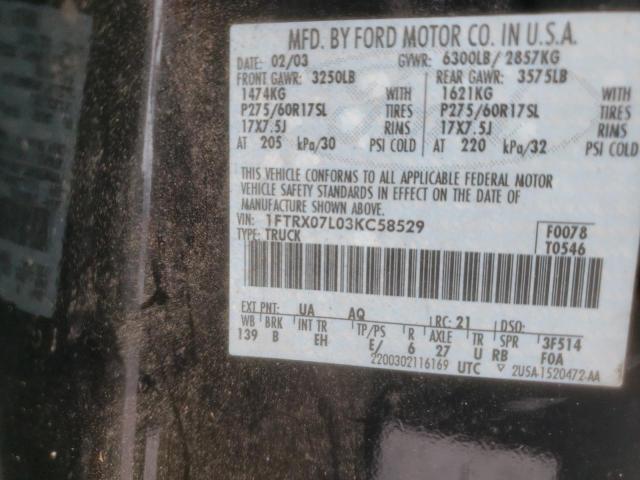 Photo 10 from auction – 2003 FORD F150 with VIN 1FTRX07L03KC58529