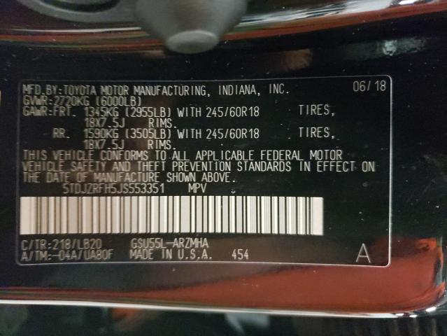 Photo 10 from auction – 2018 TOYOTA HIGHLANDER with VIN 5TDJZRFH5JS553351