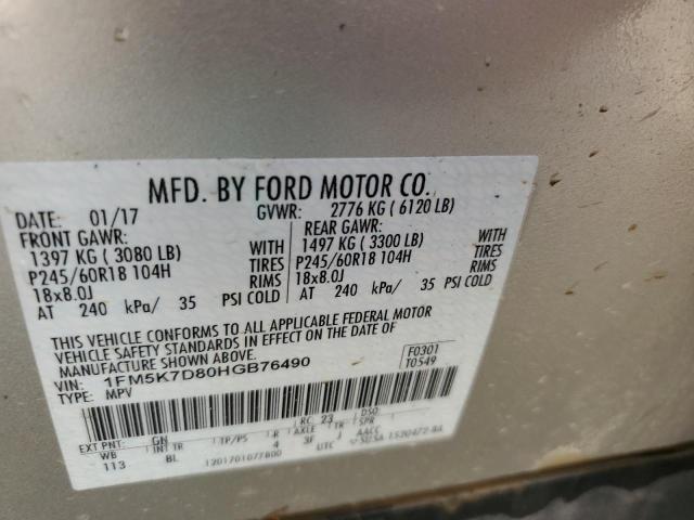Photo 10 from auction – 2017 FORD EXPLORER X with VIN 1FM5K7D80HGB76490